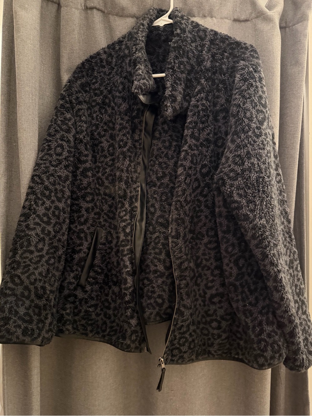 torrid Black & Charcoal Leopard Faux-Fur Zip Teddy Jacket
